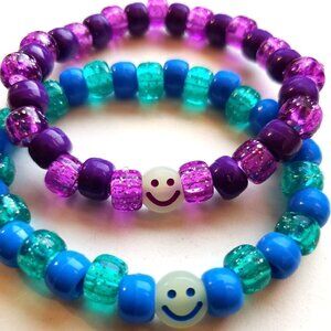Glitter Kandi Friendship Bracelet Set with Glow in Dark Smiley Face
